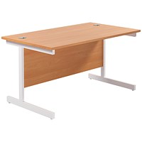 Jemini 1400mm Rectangular Desk, White Cantilever Leg, Beech