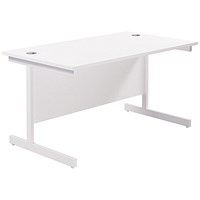 Jemini 1400mm Rectangular Desk, White Cantilever Leg, White