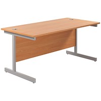 Jemini 1600mm Rectangular Desk, Silver Cantilever Leg, Beech