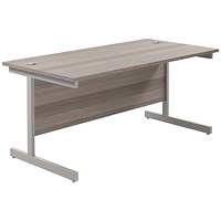 Jemini 1600mm Rectangular Desk, Silver Cantilever Leg, Grey Oak