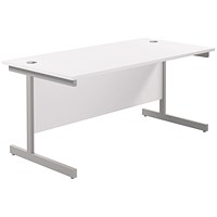 Jemini 1600mm Rectangular Desk, Silver Cantilever Leg, White