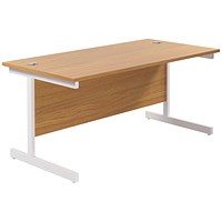 Jemini 1600mm Rectangular Desk, White Cantilever Leg, Oak