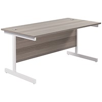 Jemini 1800mm Rectangular Desk, White Cantilever Leg, Grey Oak