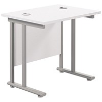 Jemini 800mm Slim Rectangular Desk, Silver Cantilever Legs, White