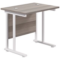 Jemini 800mm Slim Rectangular Desk, White Cantilever Leg, Grey Oak