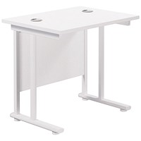 Jemini 800mm Slim Rectangular Desk, White Cantilever Leg, White