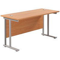 Jemini 1200mm Slim Rectangular Desk, Silver Double Cantilever Leg, Beech