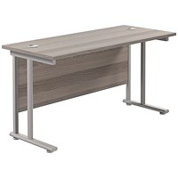 Jemini 1200mm Slim Rectangular Desk, Silver Double Cantilever Leg, Grey Oak