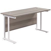 Jemini 1200mm Slim Rectangular Desk, White Cantilever Leg, Grey Oak