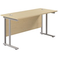 Jemini 1400mm Slim Rectangular Desk, Silver Double Cantilever Leg, Maple