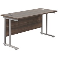 Jemini 1400mm Slim Rectangular Desk, Silver Double Cantilever Leg, Walnut