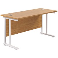 Jemini 1400mm Slim Rectangular Desk, White Cantilever Leg, Oak