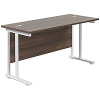 Jemini 1400mm Slim Rectangular Desk, White Cantilever Leg, Walnut