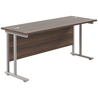 Jemini 1600mm Slim Rectangular Desk, Silver Double Cantilever Leg, Walnut