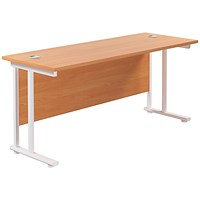 Jemini 1600mm Slim Rectangular Desk, White Cantilever Leg, Beech