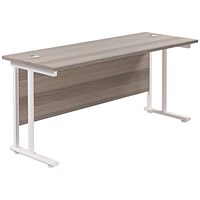 Jemini 1600mm Slim Rectangular Desk, White Cantilever Leg, Grey Oak