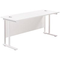 Jemini 1600mm Slim Rectangular Desk, White Cantilever Leg, White