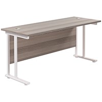 Jemini 1800mm Slim Rectangular Desk, White Cantilever Leg, Grey Oak