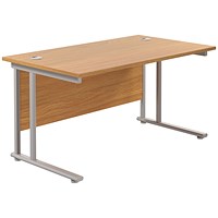 Jemini 1200mm Rectangular Desk, Silver Double Cantilever Leg, Oak