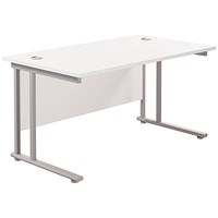 Jemini 1200mm Rectangular Desk, Silver Double Cantilever Leg, White