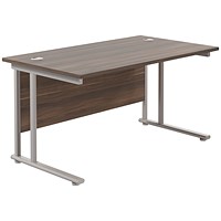 Jemini 1200mm Rectangular Desk, Silver Double Cantilever Leg, Walnut