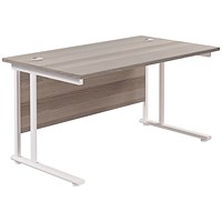 Jemini 1200mm Rectangular Desk, White Cantilever Leg, Grey Oak