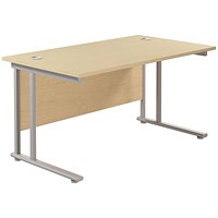 Jemini 1400mm Rectangular Desk, Silver Double Cantilever Leg, Maple