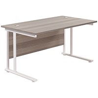 Jemini 1400mm Rectangular Desk, White Cantilever Leg, Grey Oak