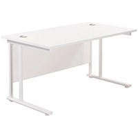 Jemini 1400mm Rectangular Desk, White Cantilever Leg, White