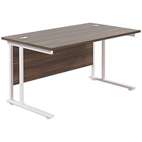 Jemini 1400mm Slim Rectangular Desk, White Cantilever Leg, Walnut