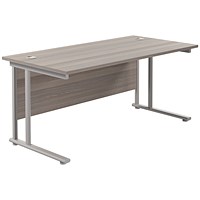 Jemini 1600mm Rectangular Desk, Silver Double Cantilever Leg, Grey Oak