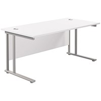 Jemini 1600mm Rectangular Desk, Silver Double Cantilever Leg, White