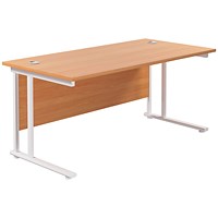 Jemini 1600mm Rectangular Desk, White Cantilever Leg, Beech