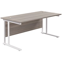 Jemini 1600mm Rectangular Desk, White Cantilever Leg, Grey Oak