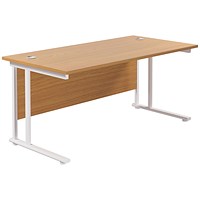 Jemini 1600mm Rectangular Desk, White Cantilever Leg, Oak