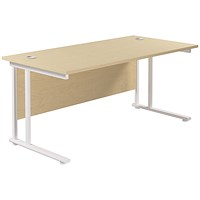 Jemini 1600mm Rectangular Desk, White Cantilever Leg, Maple