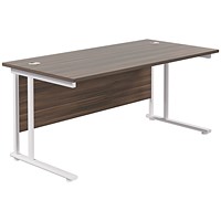 Jemini 1600mm Rectangular Desk, White Cantilever Leg, Walnut