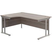 Jemini 1600mm Corner Desk, Left Hand, Silver Double Cantilever Legs, Grey Oak