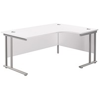 Jemini 1600mm Corner Desk, Right Hand, Silver Double Cantilever Legs, White