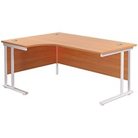 Jemini 1600mm Corner Desk, Left Hand, White Double Cantilever Legs, Beech