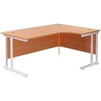 Jemini 1600mm Corner Desk, Right Hand, White Double Cantilever Legs, Beech