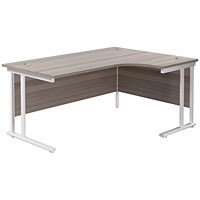 Jemini 1600mm Corner Desk, Right Hand, White Double Cantilever Legs, Grey Oak