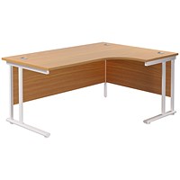 Jemini 1600mm Corner Desk, Right Hand, White Double Cantilever Legs, Oak