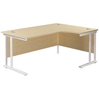 Jemini 1600mm Corner Desk, Right Hand, White Double Cantilever Legs, Maple