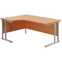 Jemini 1800mm Corner Desk, Left Hand, Silver Double Cantilever Legs, Beech