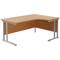 Jemini 1800mm Corner Desk, Right Hand, Silver Double Cantilever Legs, Oak