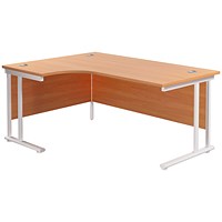 Jemini 1800mm Corner Desk, Left Hand, White Double Cantilever Legs, Beech