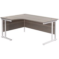 Jemini 1800mm Corner Desk, Left Hand, White Double Cantilever Legs, Grey Oak