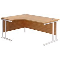 Jemini 1800mm Corner Desk, Left Hand, White Double Cantilever Legs, Oak