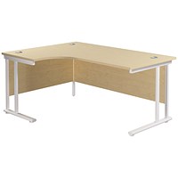 Jemini 1800mm Corner Desk, Left Hand, White Double Cantilever Legs, Maple